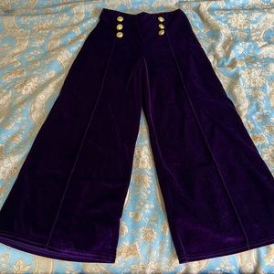 Purple velvet wide leg pants